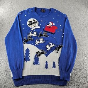 Well Worn Ugly Christmas Sweater Womens XXL Blue Santa‎ Cats Winter Holiday